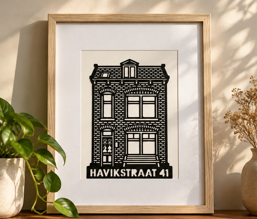 Havikstraat 41 in naturel houten lijst, in een interieur